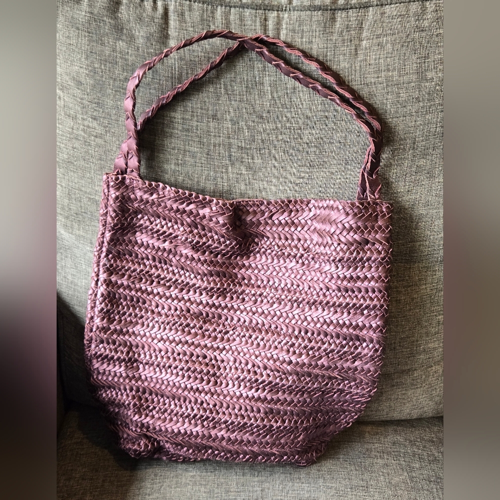 Purple tote bag woven leather soft basket hobo hippie boho made India $210